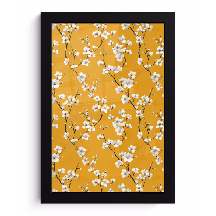 Poster met lijst - Bloesemtak - Aquarel - Geel — 1