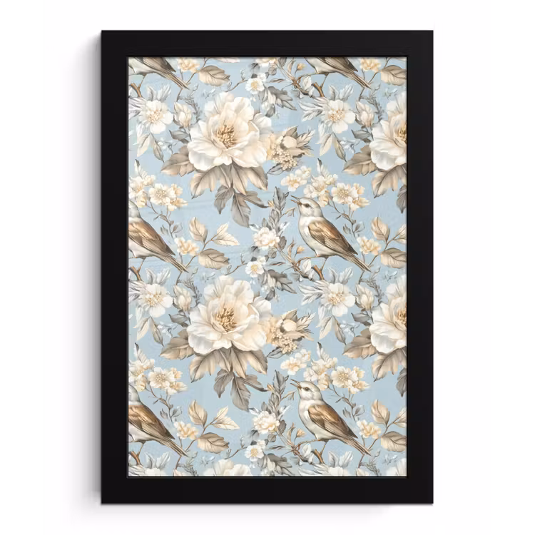 Poster met lijst - Botanisch - Zangvogel - Blauw — 1