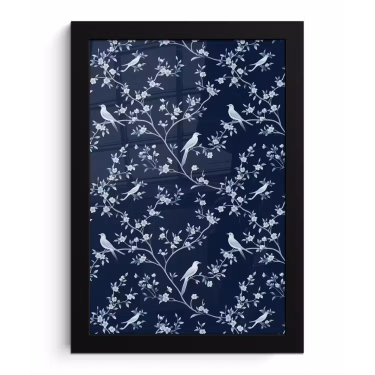 Poster met lijst - Grafisch - Bloesemtak - Blauw — 1