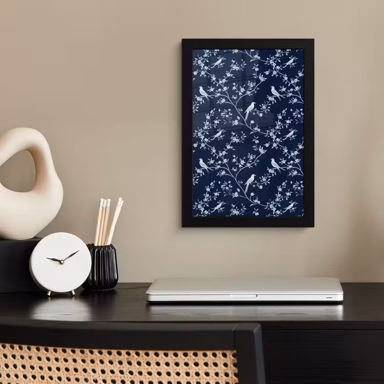 Poster met lijst - Grafisch - Bloesemtak - Blauw — 3