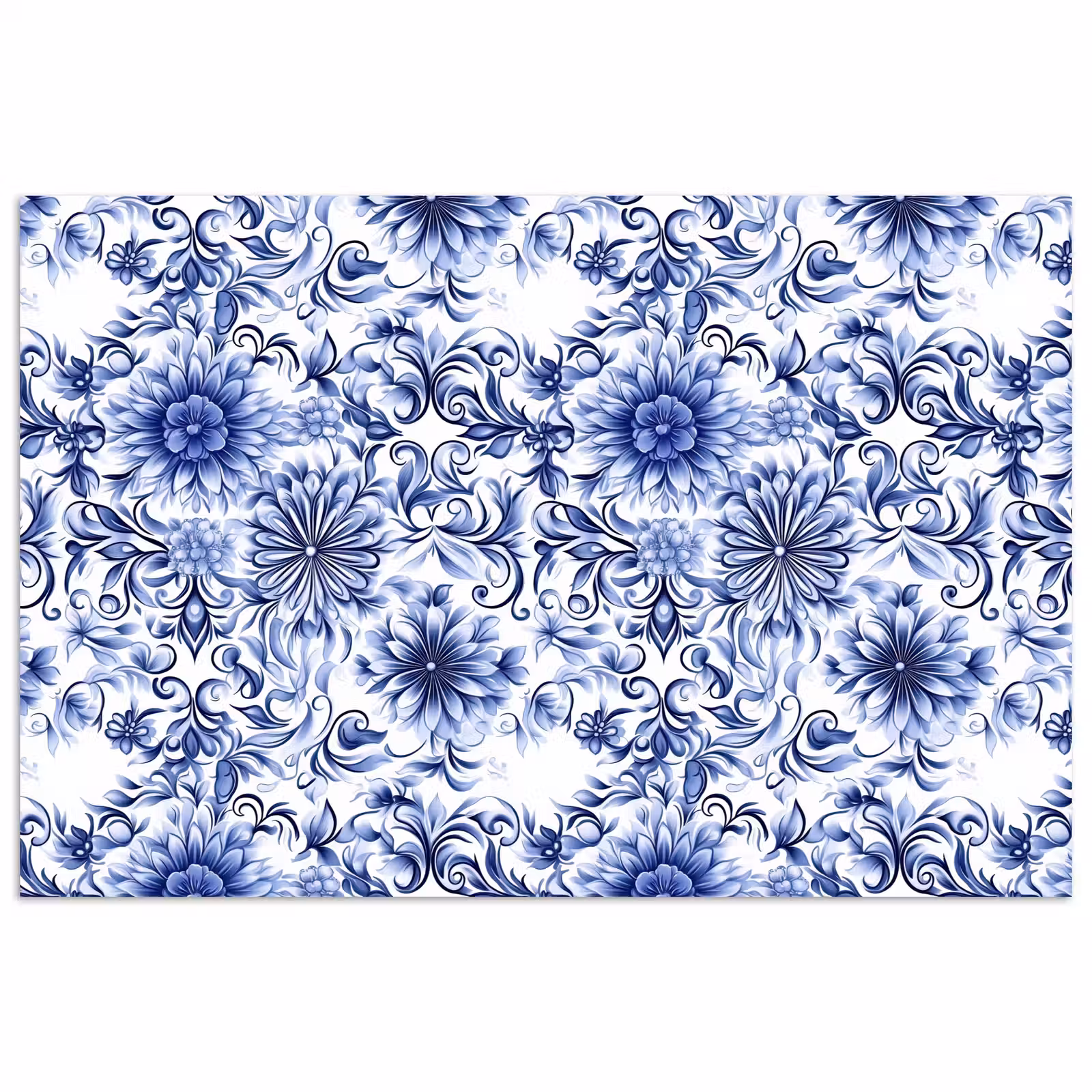 Poster - Bloemen - Blauw - Patroon - Wit — 1