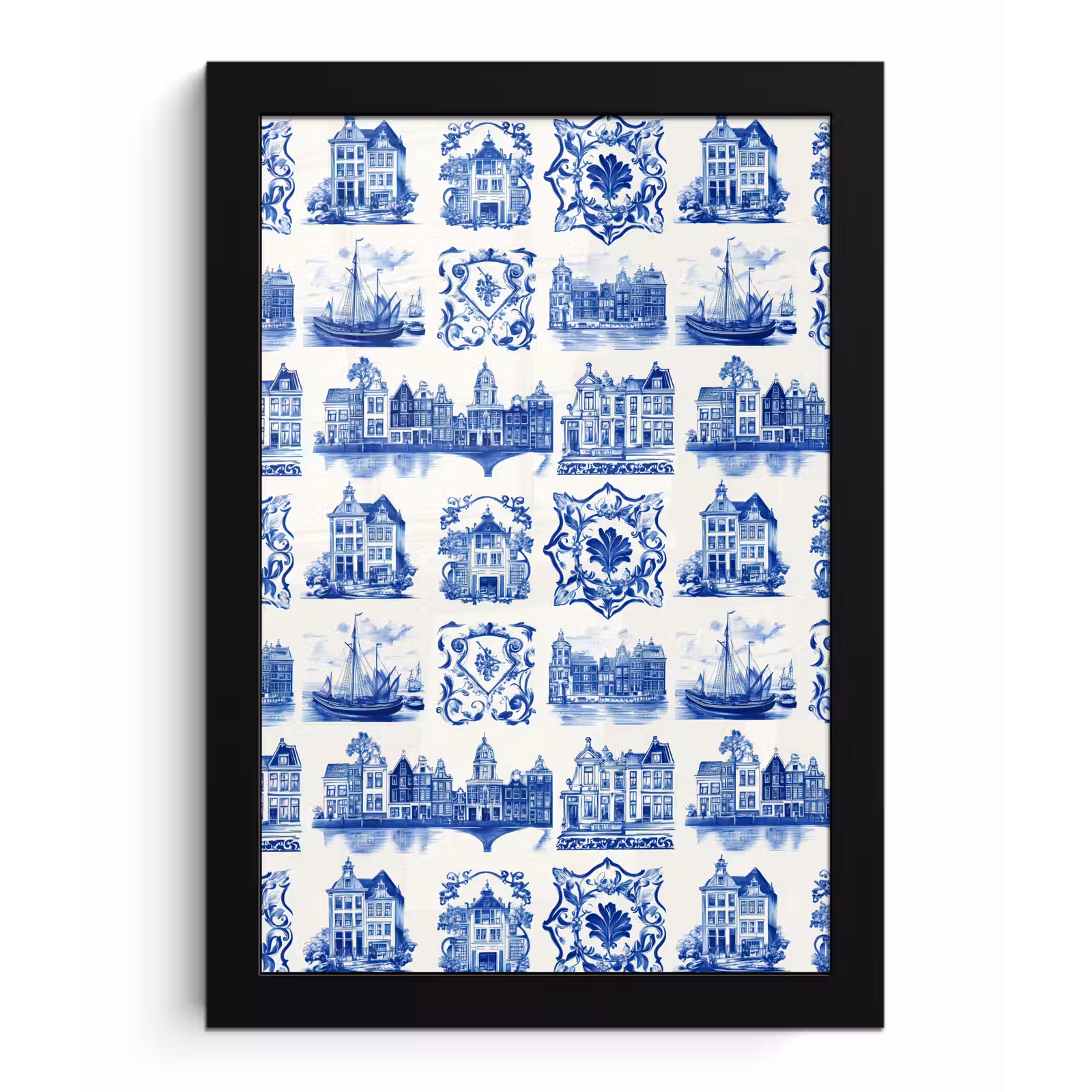Poster met lijst - Huizen - Schepen - Blauw — 1
