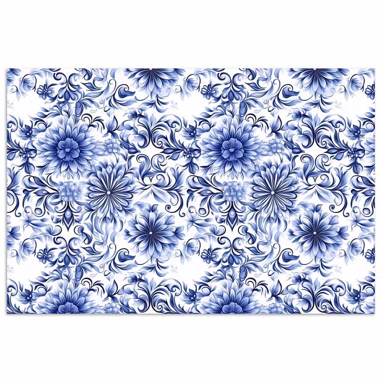 Poster - Bloemen - Blauw - Patroon - Wit — 1