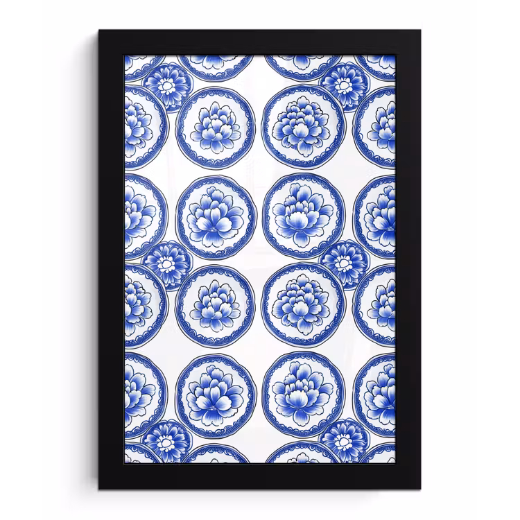 Poster met lijst - Cirkels - Bloemen - Blauw — 1