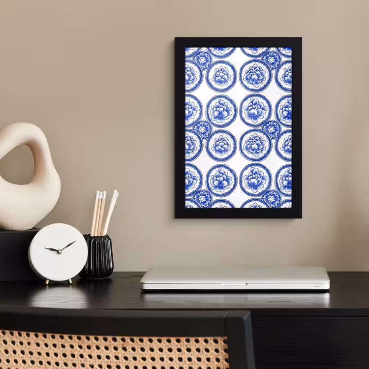 Poster met lijst - Cirkels - Bloemen - Blauw — 3