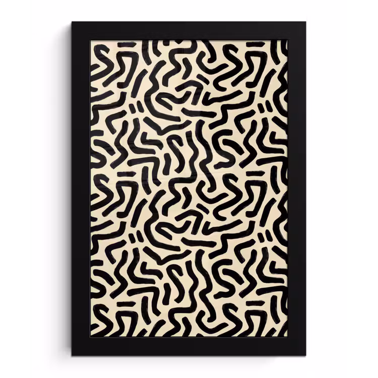 Poster met lijst - Abstract - Lijnen - Zwart — 1