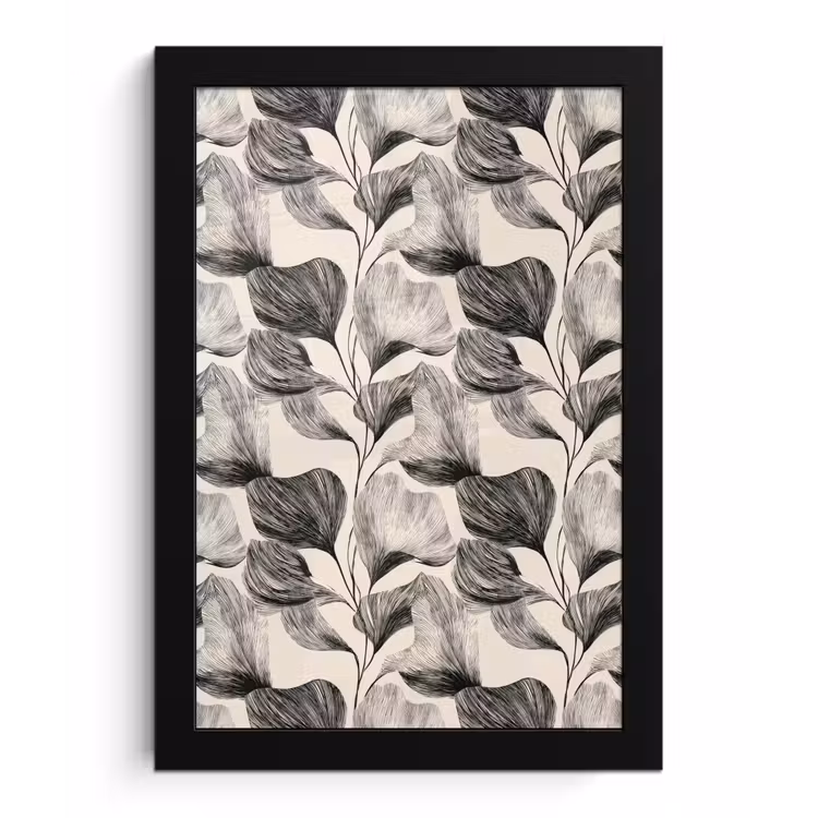 Poster met lijst - Botanisch - Bladeren - Zwart — 1