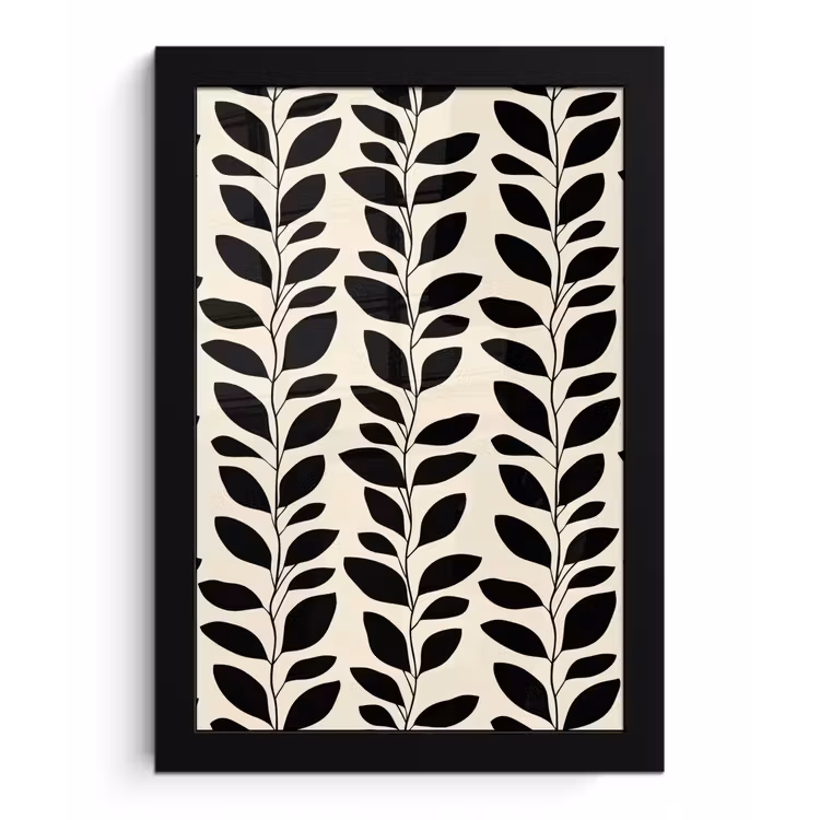 Poster met lijst - Botanisch - Dessin - Zwart - Beige — 1