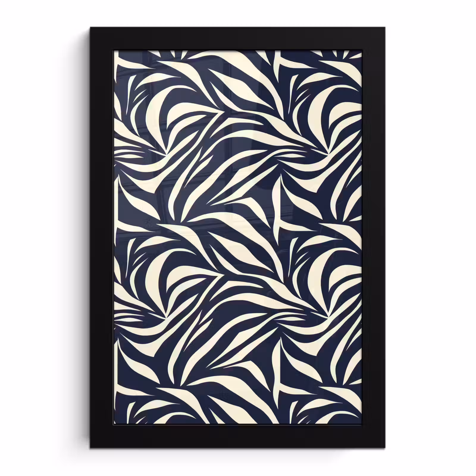Poster met lijst - Bladvormen - Blauw - Patroon - Wit — 1