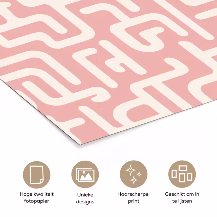 Poster - Doolhofpatroon - Roze - Wit - Abstract — 5