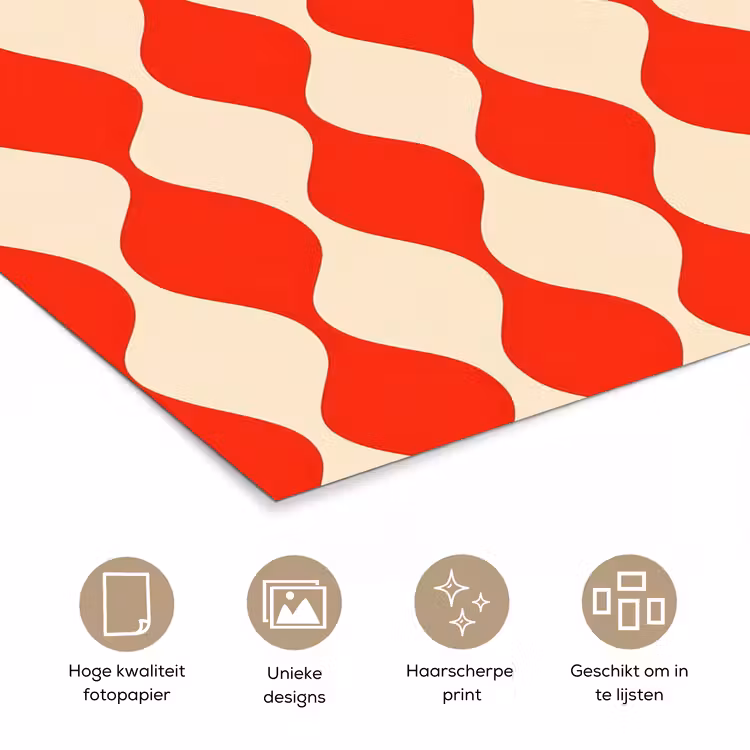 Poster - Golvend patroon - Retro - Rood - Beige — 5