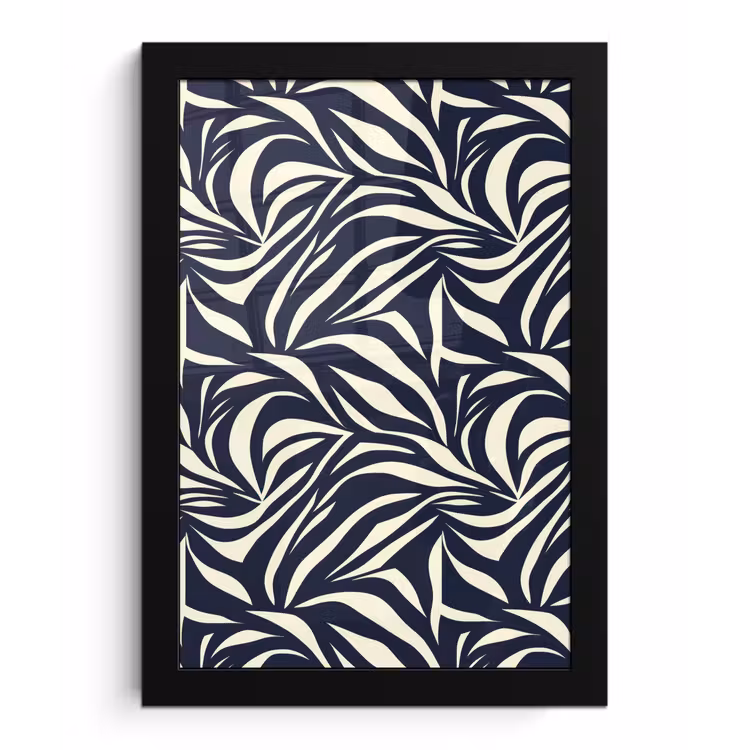 Poster met lijst - Bladvormen - Blauw - Patroon - Wit — 1