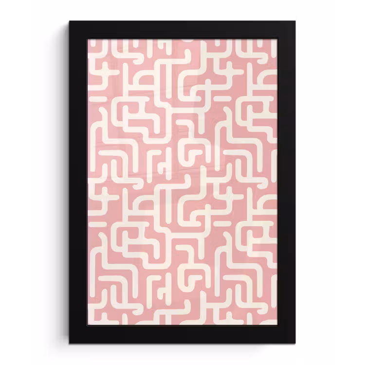 Poster met lijst - Doolhofpatroon - Roze - Wit - Abstract — 1