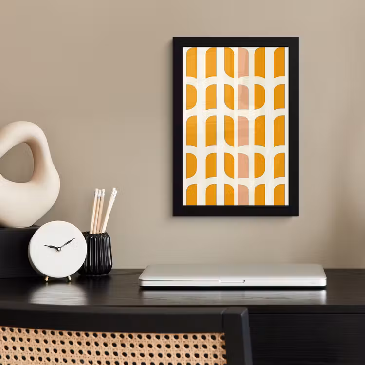 Poster met lijst - Geometrisch - Patroon - Geel - Roze — 3