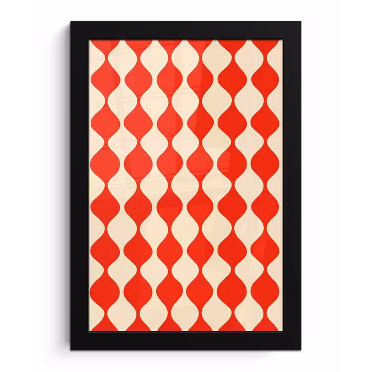 Poster met lijst - Golvend patroon - Retro - Rood - Beige — 1
