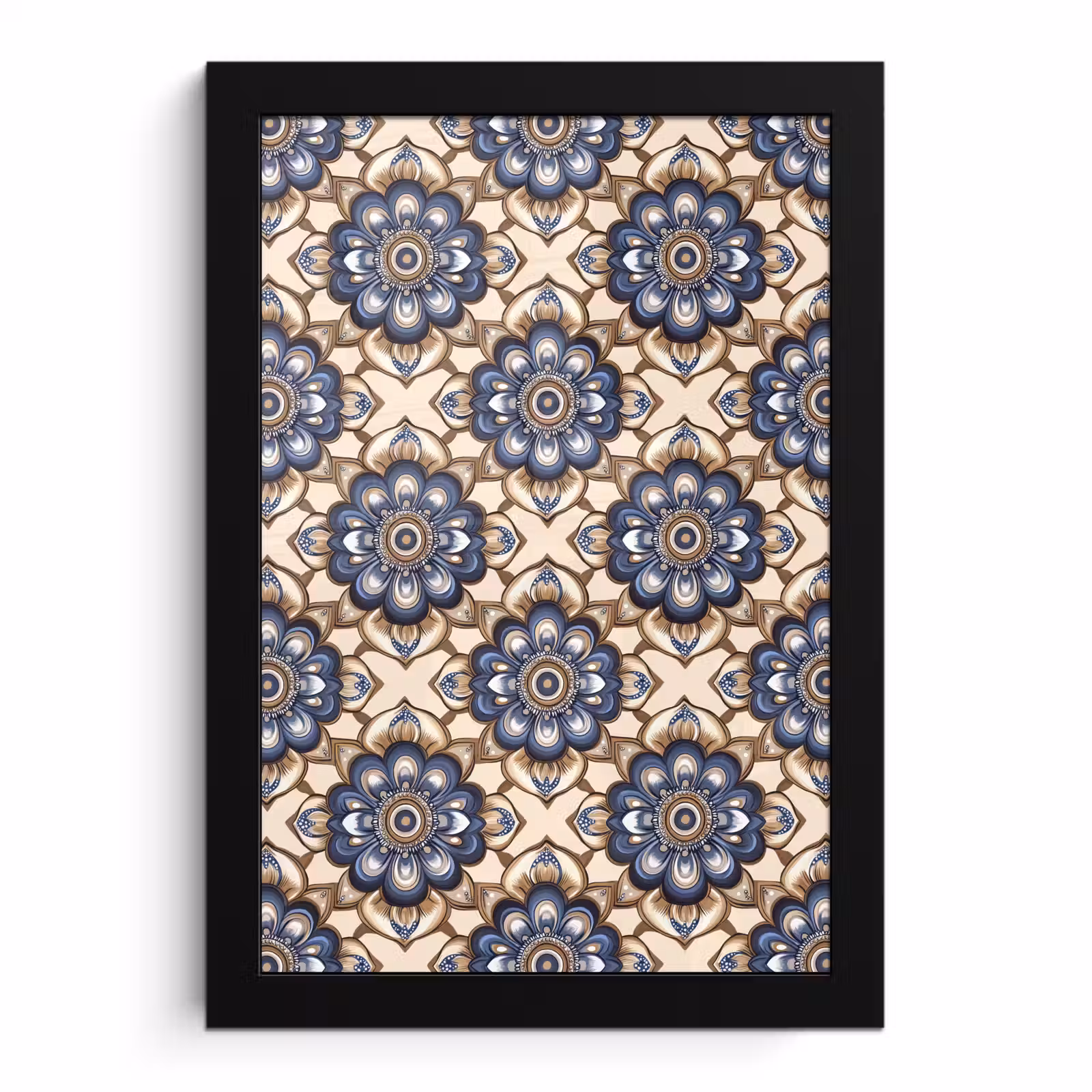 Poster met lijst - Floraal - Ornament - Blauw — 1
