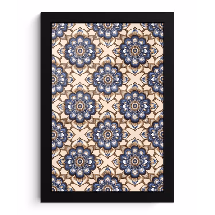 Poster met lijst - Floraal - Ornament - Blauw — 1