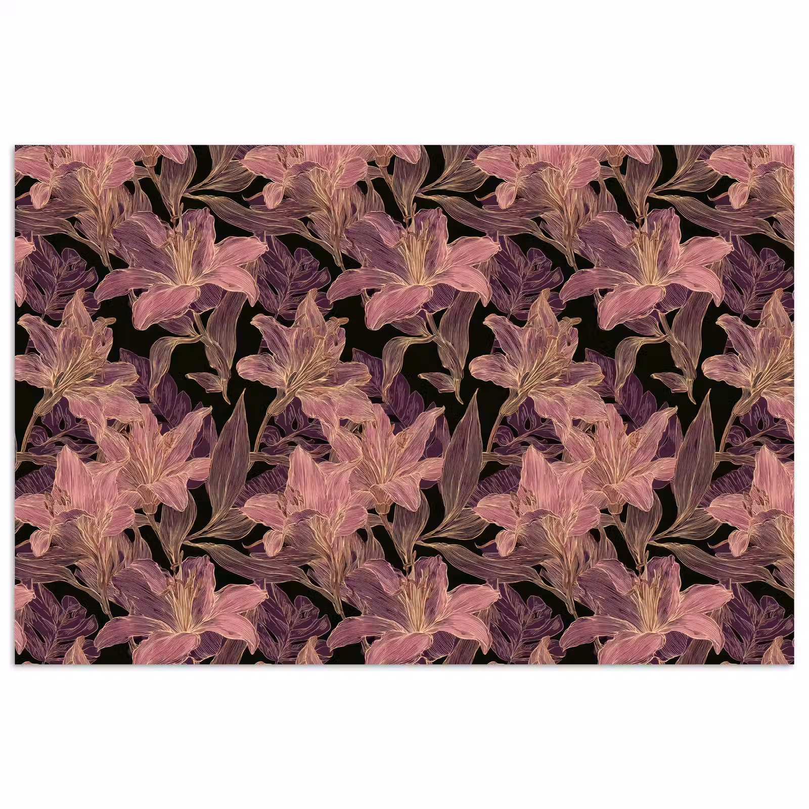 Poster - Lelies - Patroon - Paars - Goud — 1