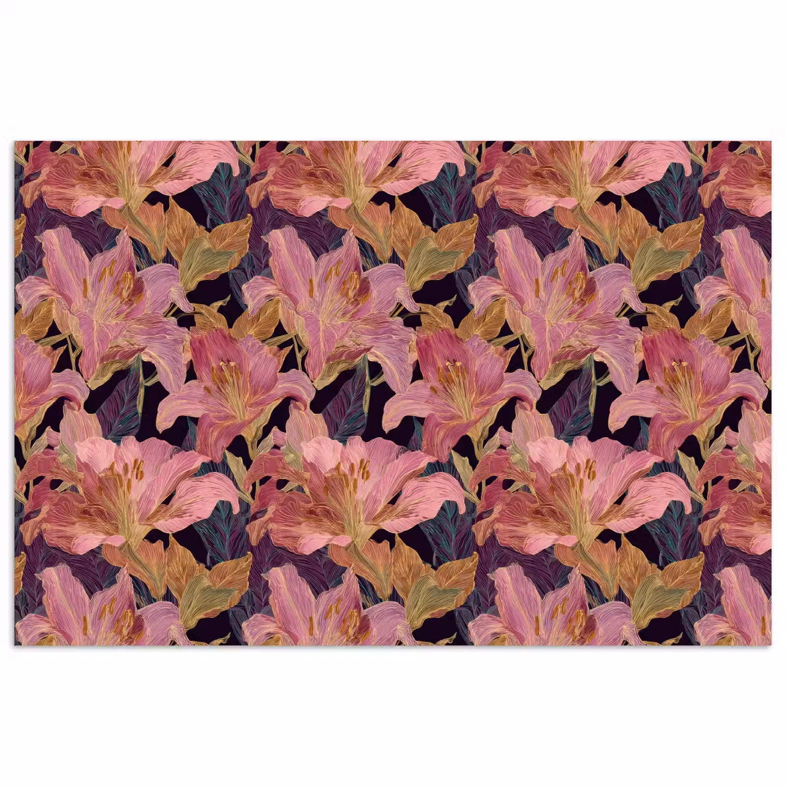 Poster - Lelies - Patroon - Roze - Goud — 1