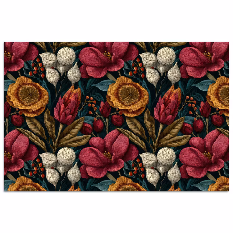 Poster - Bloemen - Patroon - Rood - Goud — 1