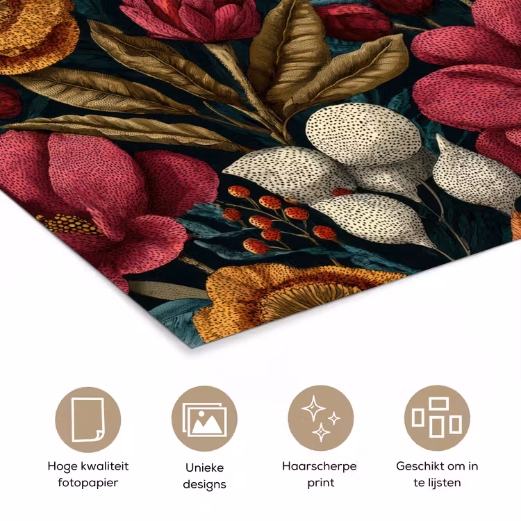Poster - Bloemen - Patroon - Rood - Goud — 5