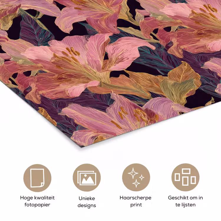 Poster - Lelies - Patroon - Roze - Goud — 5
