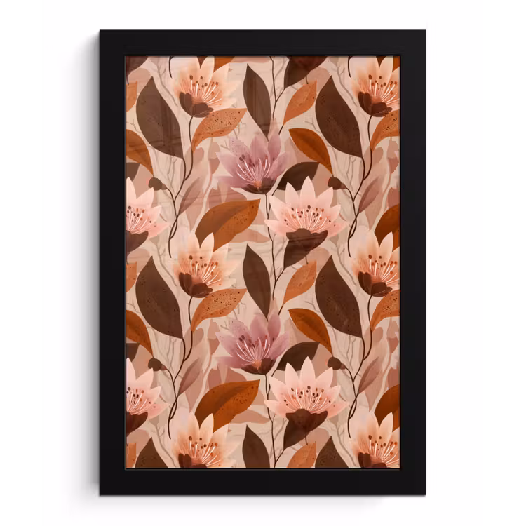 Poster met lijst - Bloemen - Bladeren - Bruin — 1