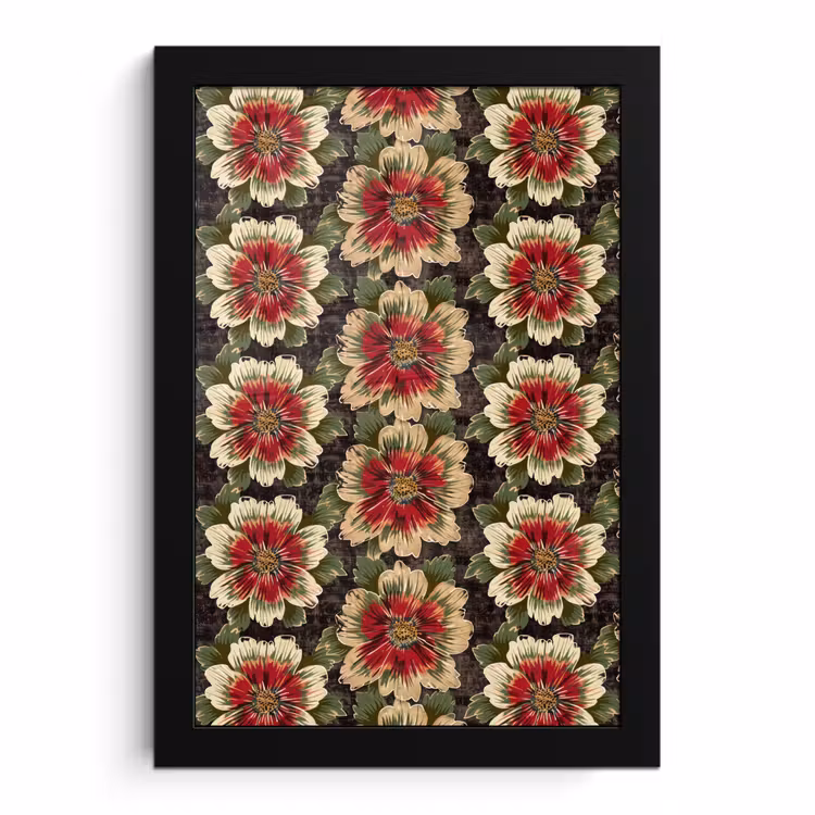 Poster met lijst - Bloemen - Klassiek - Patroon - Rood — 1