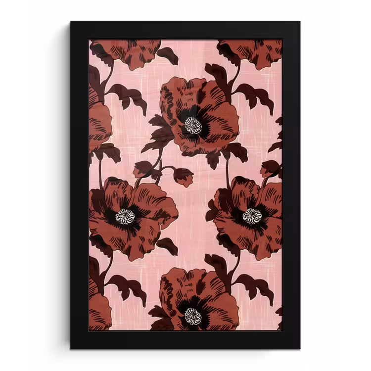 Poster met lijst - Bloemen - Retro - Rood — 1