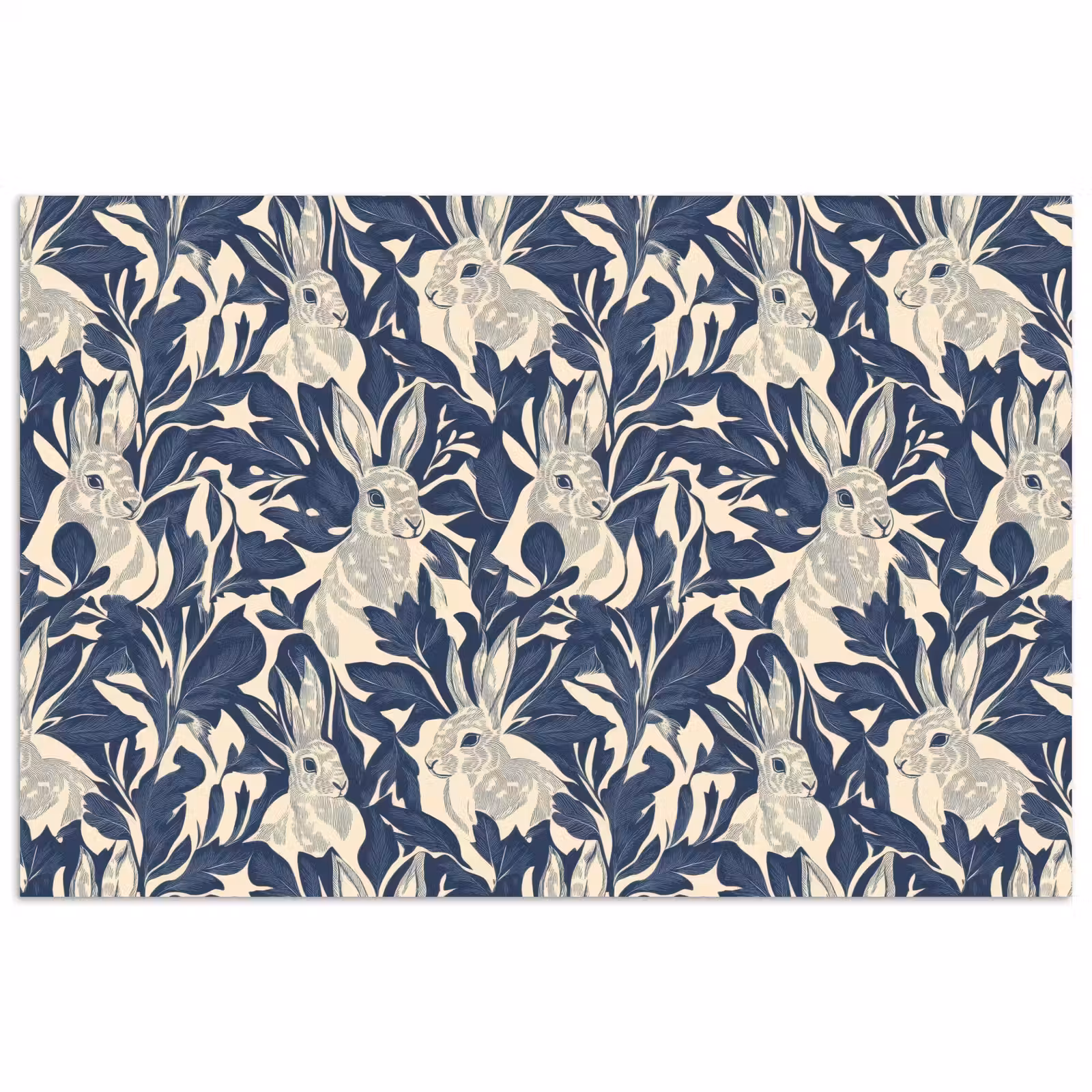 Poster - Hazen - Bladeren - Patroon - Blauw - Beige — 1