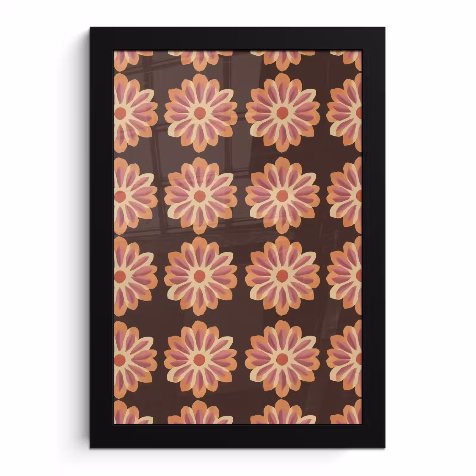 Poster met lijst - Bloemen - Patroon - Bruin — 1