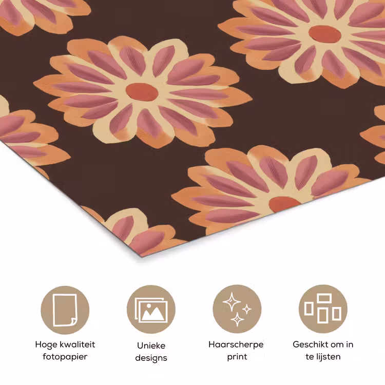Poster - Bloemen - Patroon - Bruin — 5