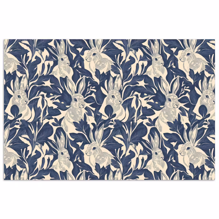 Poster - Hazen - Bladeren - Patroon - Blauw - Beige — 1