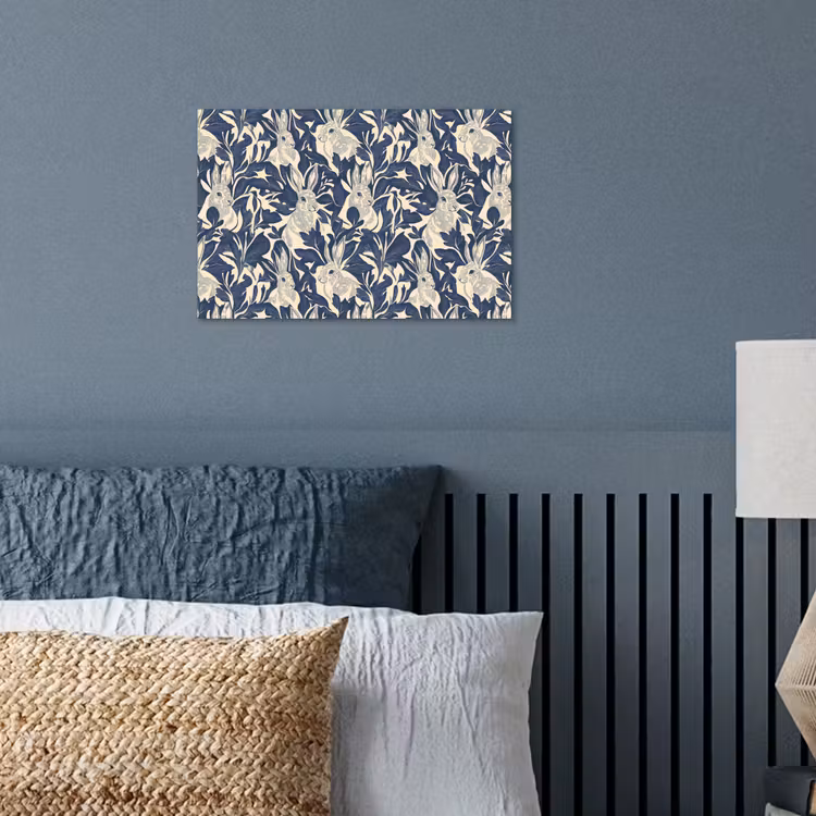 Poster - Hazen - Bladeren - Patroon - Blauw - Beige — 3
