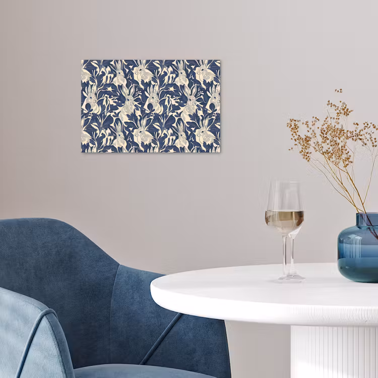 Poster - Hazen - Bladeren - Patroon - Blauw - Beige — 4