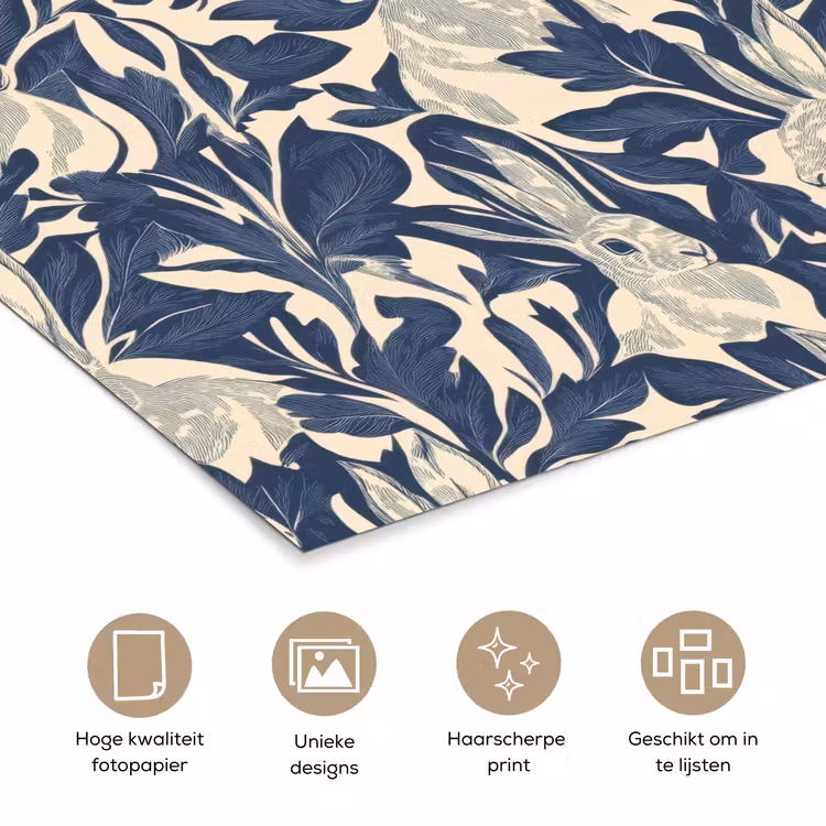 Poster - Hazen - Bladeren - Patroon - Blauw - Beige — 5