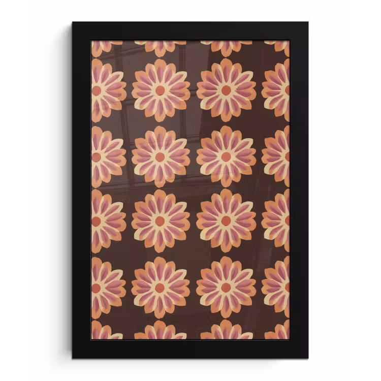 Poster met lijst - Bloemen - Patroon - Bruin — 1