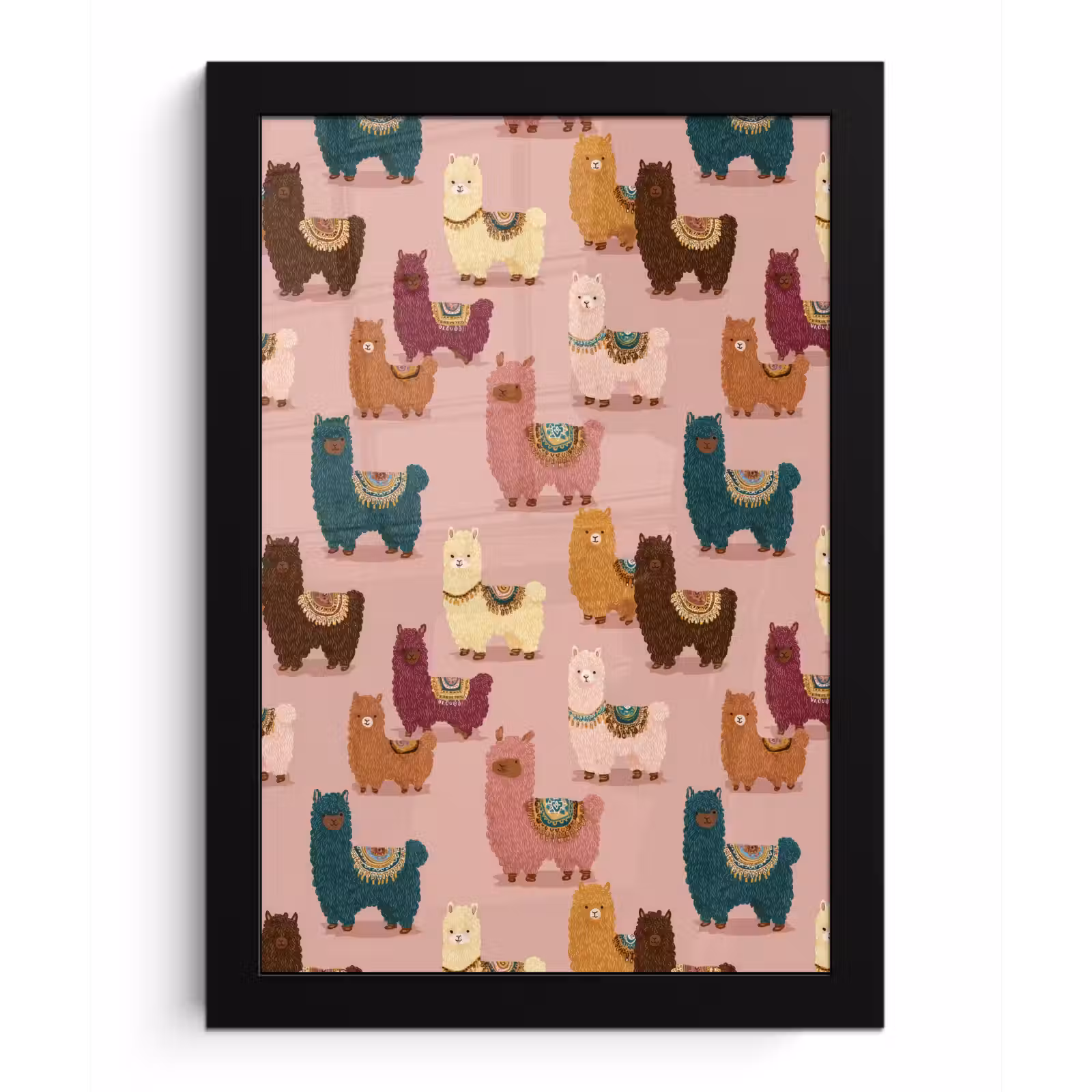 Poster met lijst - Alpaca's - Patroon - Kleurrijk — 1