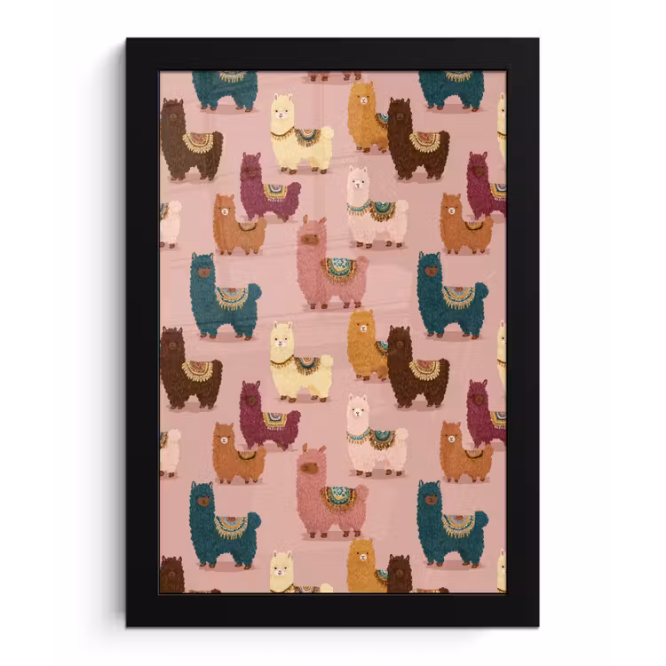 Poster met lijst - Alpaca's - Patroon - Kleurrijk — 1