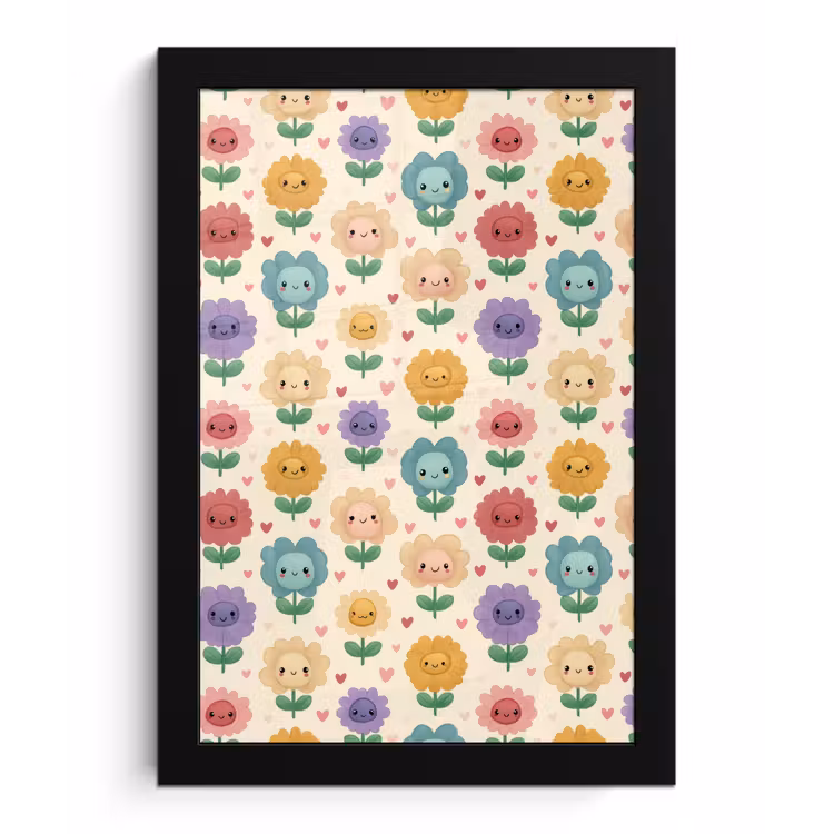 Poster met lijst - Bloemen - Hartjes - Kleurrijk — 1