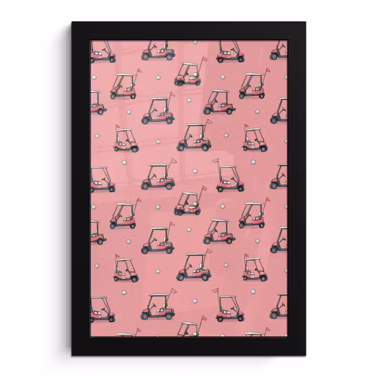 Poster met lijst - Golfkar - Retro - Roze — 1