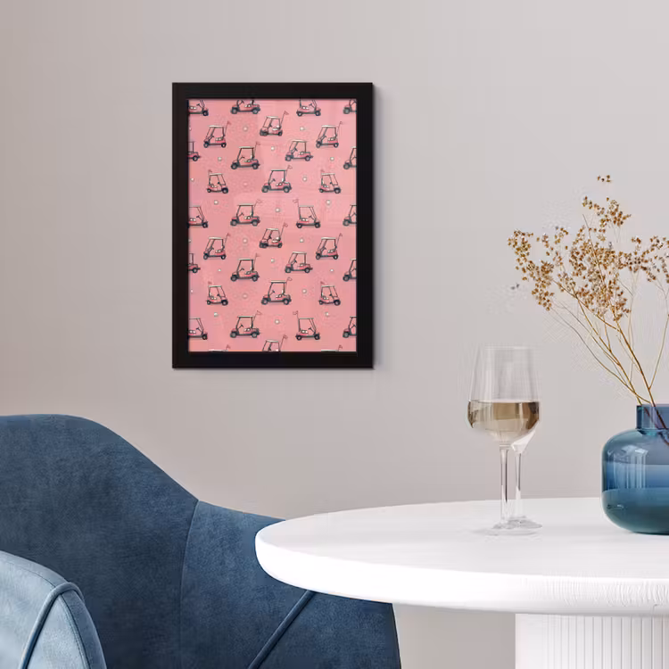 Poster met lijst - Golfkar - Retro - Roze — 2