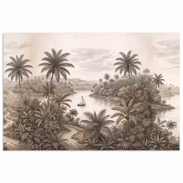 Poster - Landschap - Rivier - Boot - Tropisch - Vintage — 1