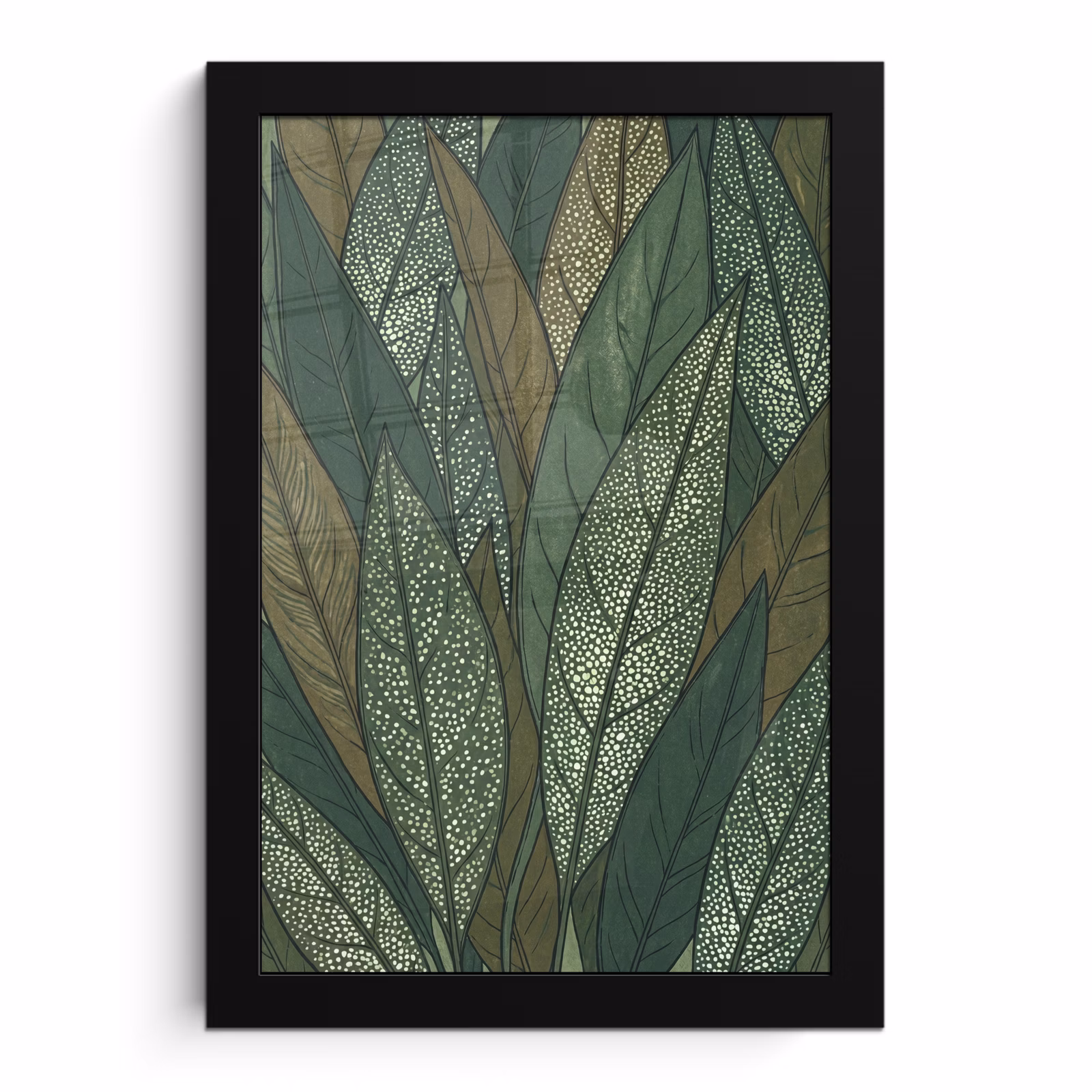 Poster met lijst - Bladeren - Patroon - Gestippeld - Natuur - Groen — 1