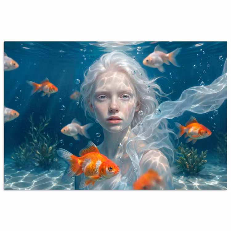 Poster - Mens - Onderwater - Vis - Modern - Blauw — 1