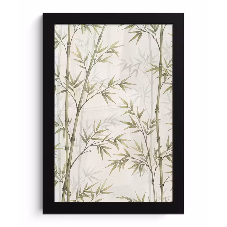 Poster met lijst - Bamboe - Bladeren - Natuur - Aquarel - Groen — 1