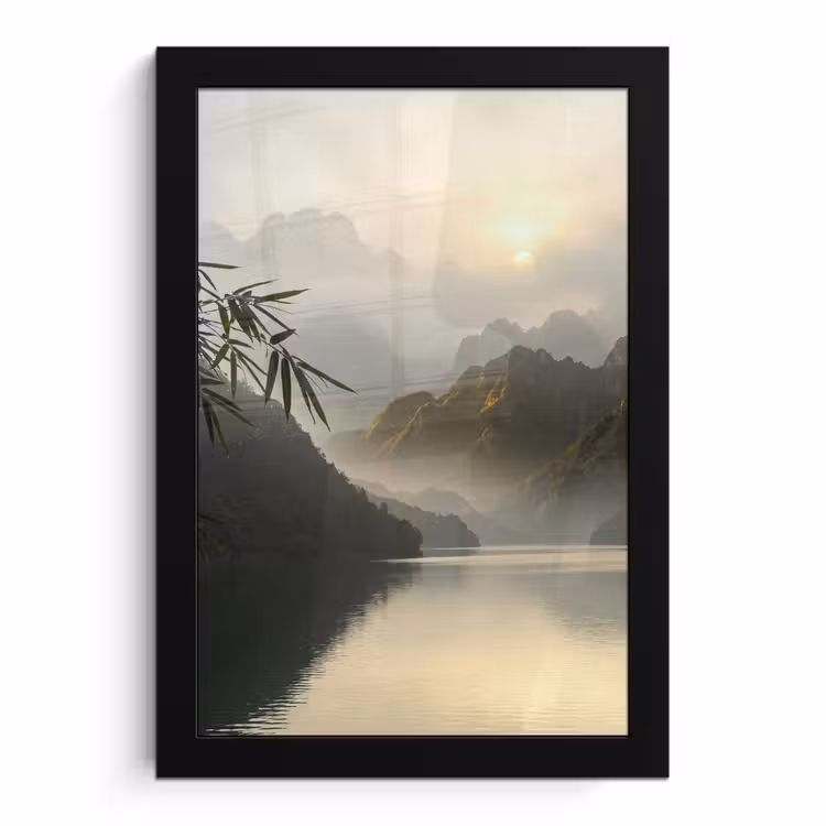 Poster met lijst - Bergen - Water - Mist - Natuur - Landschap — 1