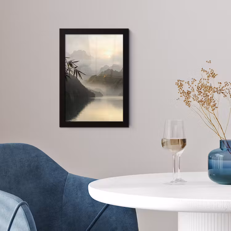 Poster met lijst - Bergen - Water - Mist - Natuur - Landschap — 2
