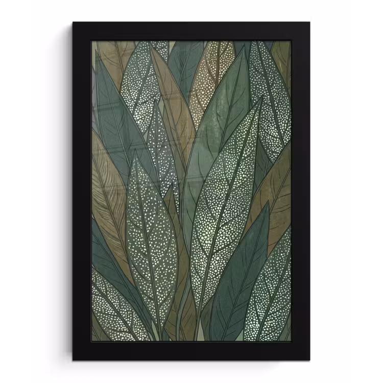 Poster met lijst - Bladeren - Patroon - Gestippeld - Natuur - Groen — 1