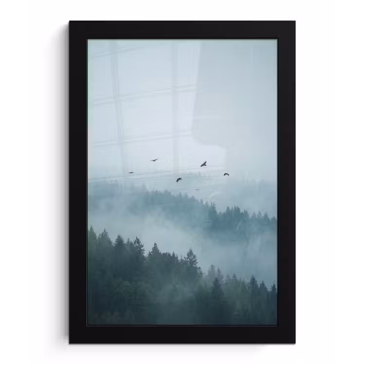 Poster met lijst - Bos - Mist - Vogels - Natuur - Groen — 1